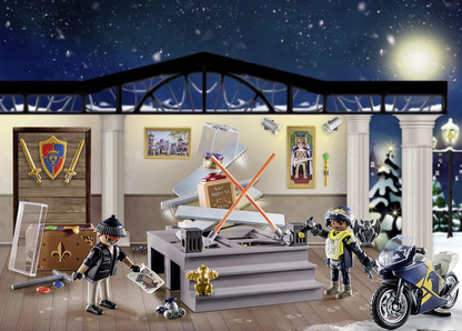 Playmobil 71347 Calendário do Advento - Roubo do Museu da Polícia, Contagem regressiva para o Natal, Inclui 24 portas para abrir todos os dias de dezembro, brinquedo de Natal para crianças a partir de 4 anos