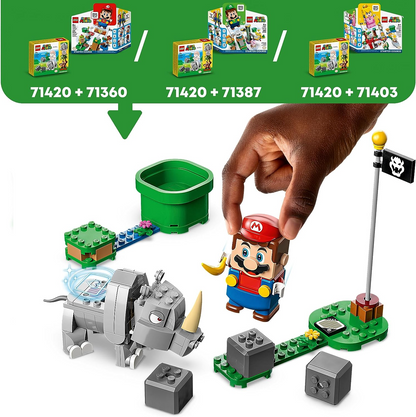 LEGO  71420 Conjunto de Expansão Super Mario Rambi the Rhino, Figura de Brinquedo Animal Montável, Pequeno Presente para Combinar com um Jogo Iniciante