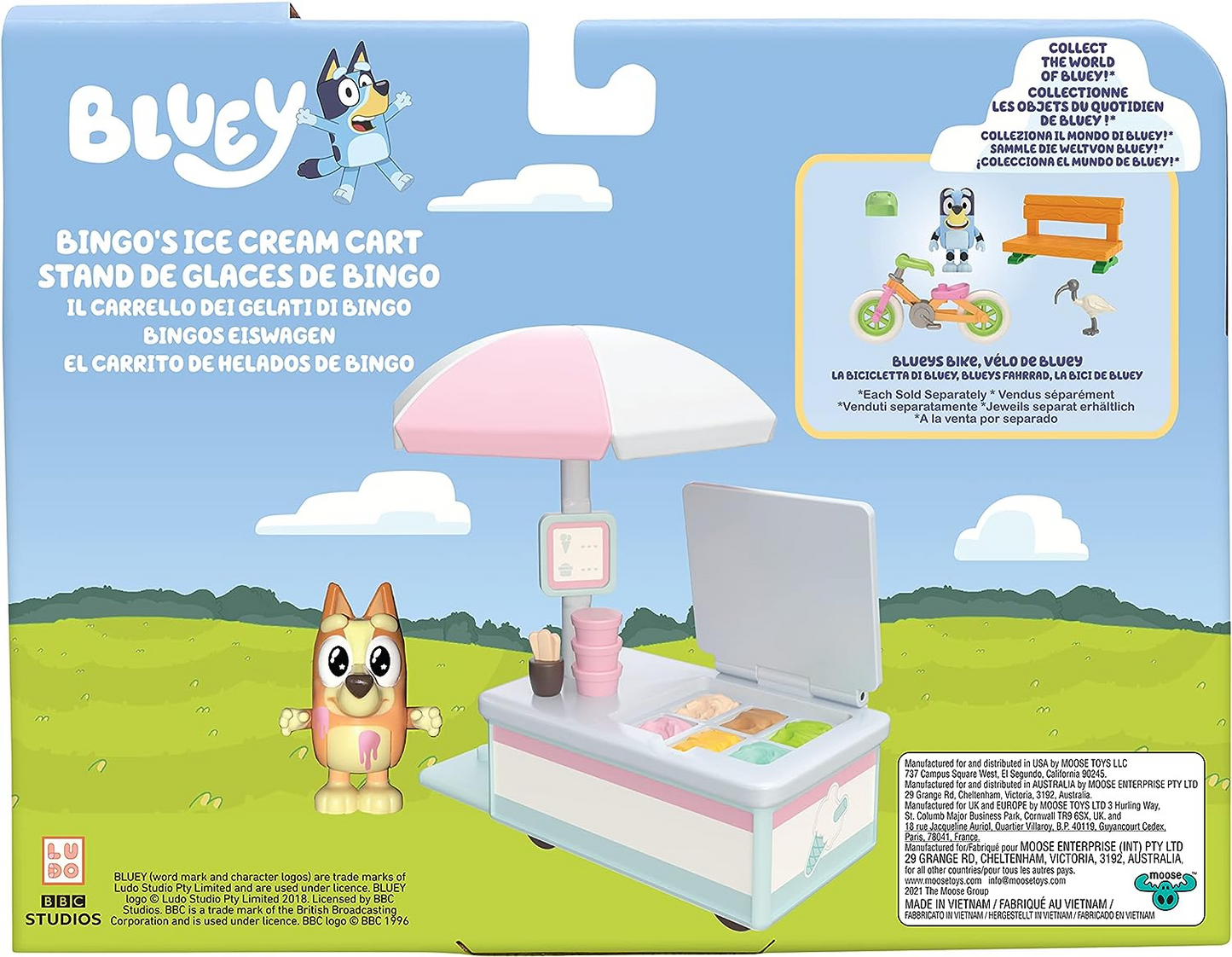 Bluey Playset de veículo de sorvete do Bingo com boneco de ação de personagem colecionável oficial de 2,5-3 polegadas com seu carrinho de sorvete