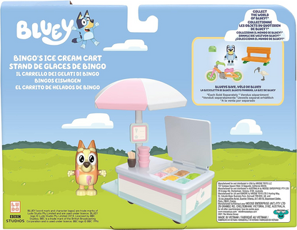 Bluey Playset de veículo de sorvete do Bingo com boneco de ação de personagem colecionável oficial de 2,5-3 polegadas com seu carrinho de sorvete