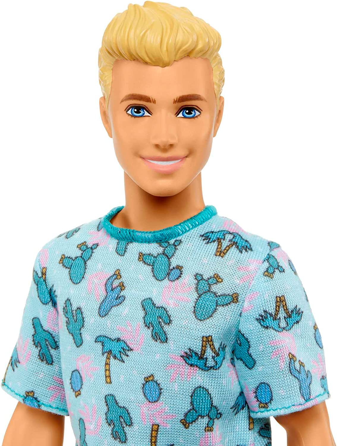 Barbie Boneco Ken Fashionistas nº 211 com cabelo loiro, vestindo camiseta Cactus e shorts branco com tênis, HJT10