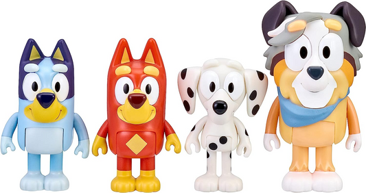 Bluey Pack de 4 compañeros de colegio; Figuras de acción coleccionables oficiales de Bluey de 2,5 a 3 pulgadas que incluyen a Jack, Pretzel y Mackenzie con sus propios accesorios para lonchera.