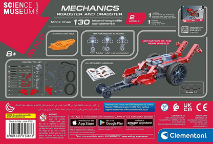 Clementoni 61382 Science Museum Mechanics-Buggy & Quad-Building Set, Kit Científico para Crianças de 8 Anos, Brinquedos STEM, Versão em Inglês Feito na Itália, Multicolorido