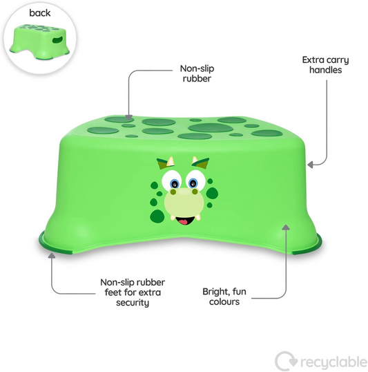 My Carry Potty   My Little Step Stool - Banqueta com degrau de dinossauro para crianças, degrau de treinamento antiderrapante para que as crianças alcancem o banheiro e a pia