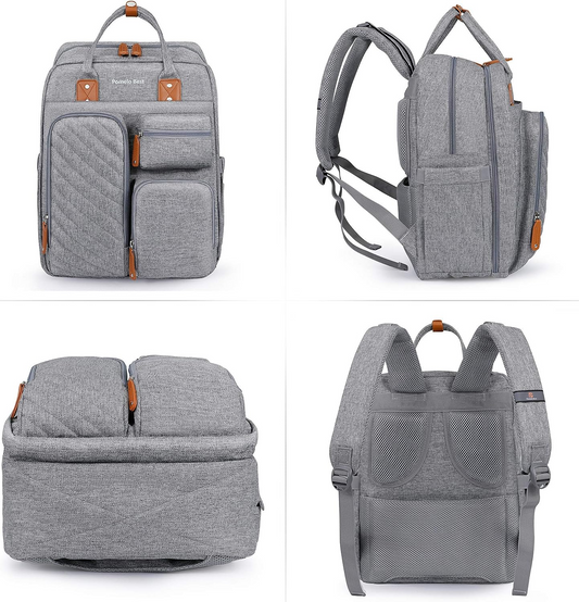 Pomelo Best Mochila para Troca de Fralda com bolsos isolados para garrafa e clipes para carrinho de bebê integrados