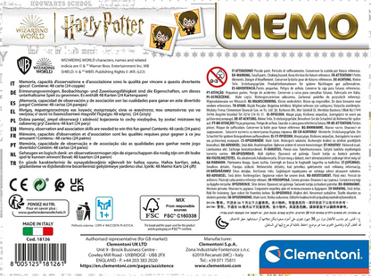 Clementoni 18126 - Memo Pocket Harry Potter - Brinquedos educativos, memorandos, jogos de cartas para crianças de 4 anos, concentração e raciocínio lógico, 2 jogadores, fabricado na Itália