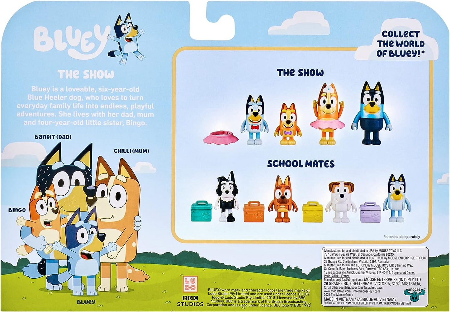 Bluey Pack de 4 compañeros de colegio; Figuras de acción coleccionables oficiales de Bluey de 2,5 a 3 pulgadas que incluyen a Jack, Pretzel y Mackenzie con sus propios accesorios para lonchera.