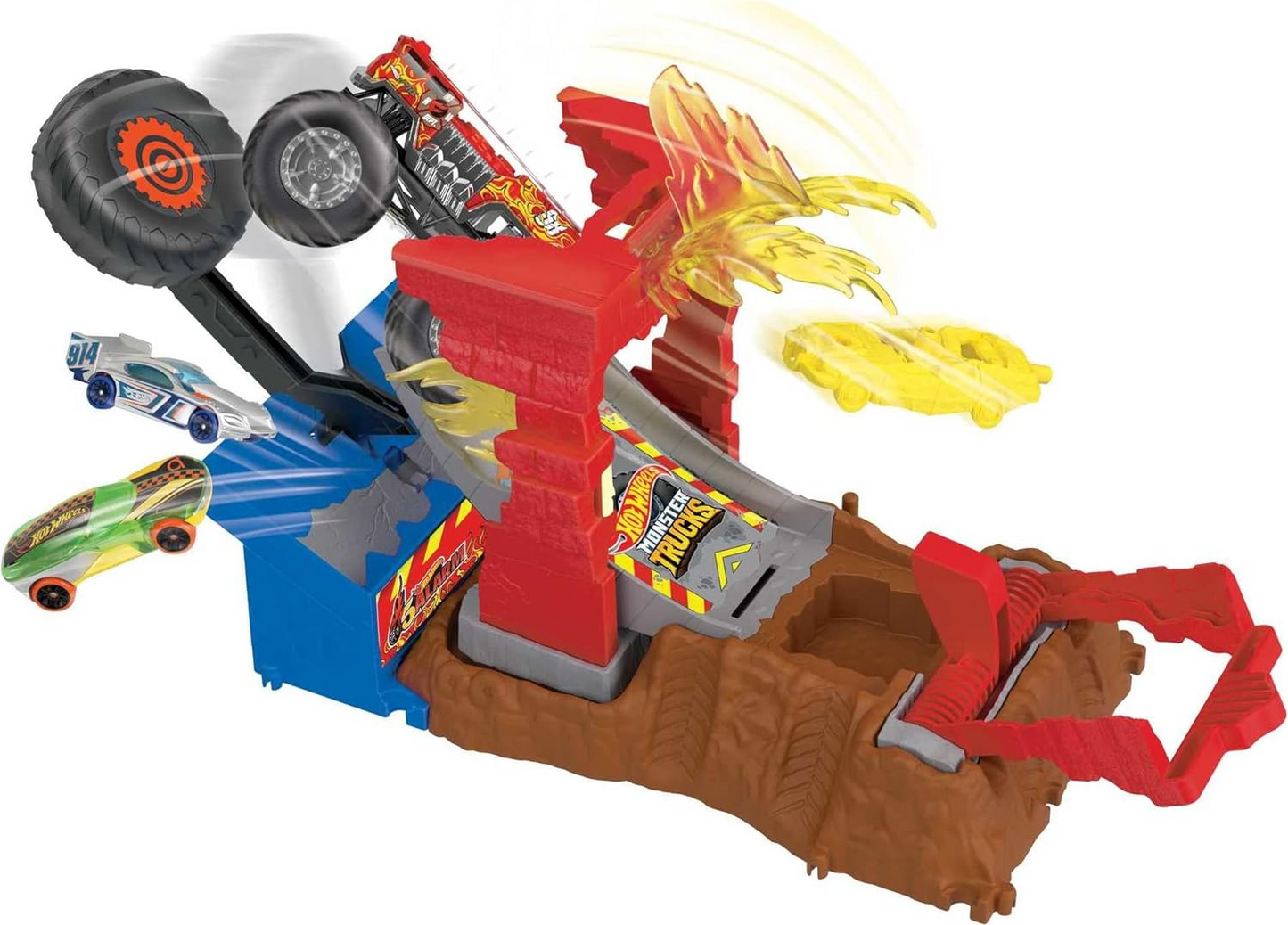 Hot Wheels Monster Trucks Arena Smashers Playset de desafio de colisão de incêndio com 5 alarmes com caminhão de brinquedo de 5 alarmes e 1 carro esmagável, HNB90
