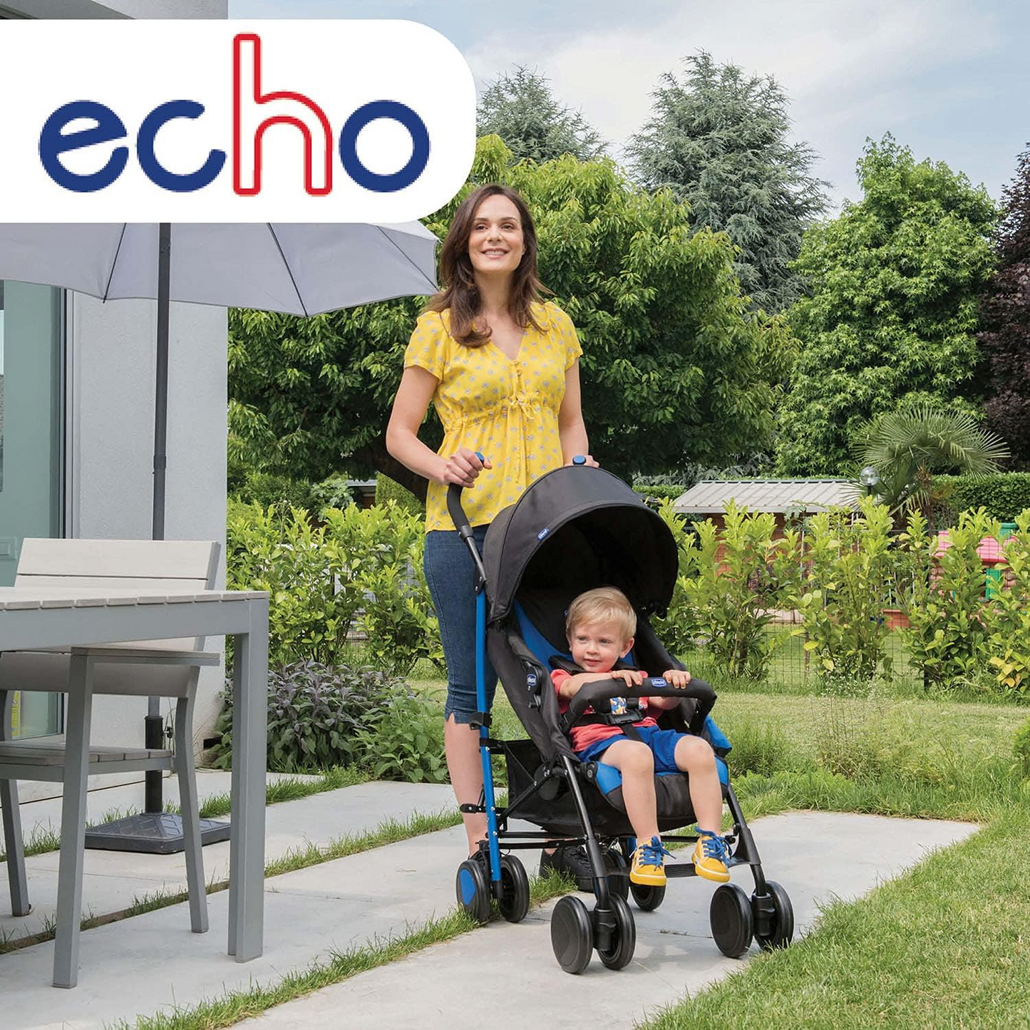 Chicco  Echo carrinho de passeio, pedra | Nascimento até 22kg, Dobrável, Leve, Lay-flat