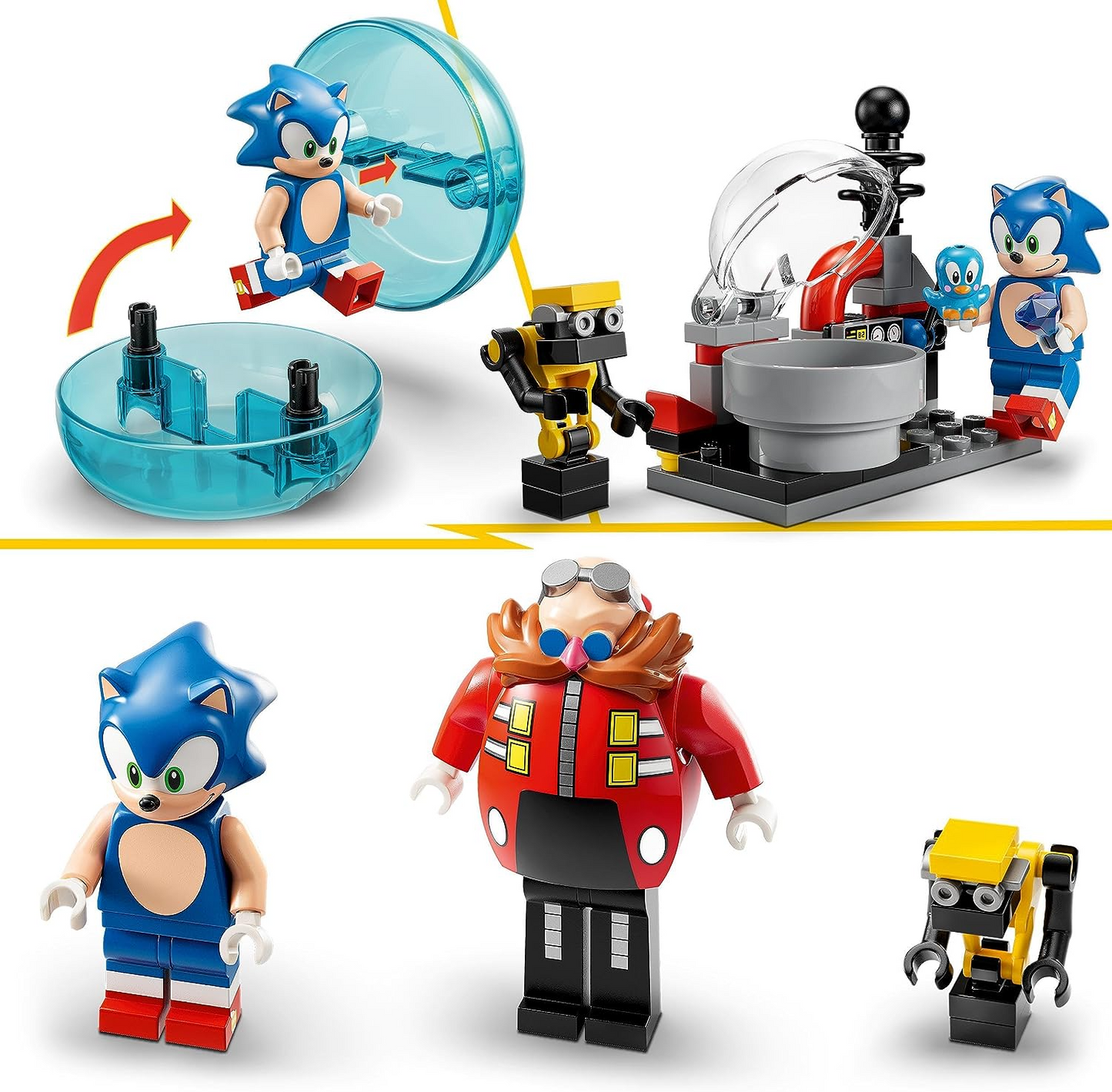 LEGO  76993 Sonic the Hedgehog Sonic vs. Eggman's Death Egg Robot Toy para crianças com Speed Sphere e Launcher do Sonic mais 6 personagens, presente para meninos e meninas
