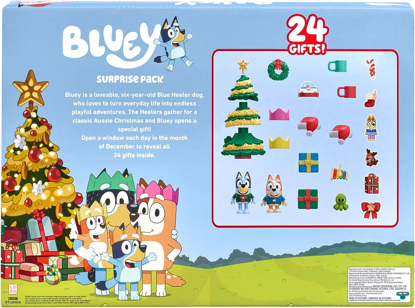 Bluey Pacote surpresa de Natal em família. Abra a embalagem para encontrar uma surpresa todos os dias durante 24 dias!