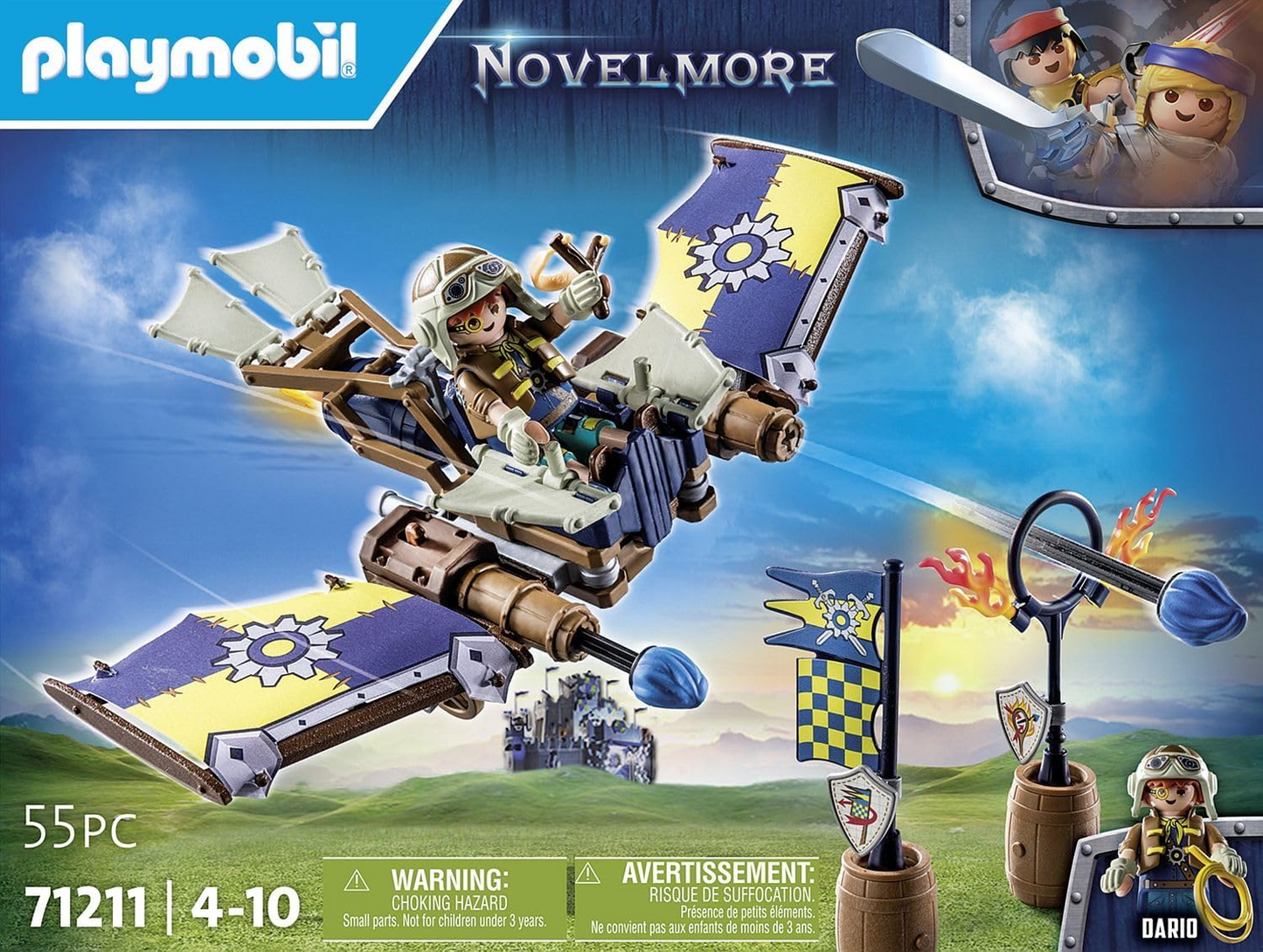Playmobil 71211 Novelmore - Planador de Dario, planador voador com canhões de ferrolho, castelo medieval e brinquedo de cavaleiros, encenação divertida e imaginativa, conjunto de brinquedos adequado para crianças de 4 anos ou mais