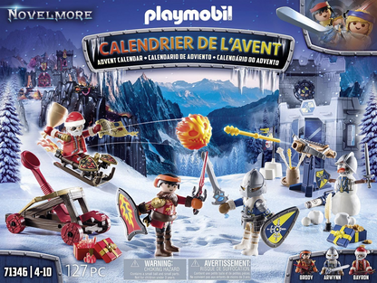Playmobil 71346 Calendário do Advento: Novelmore - Batalha na Neve, cavaleiros, 24 dias até o Natal, presentes, brinquedo colecionável para crianças, encenação divertida e imaginativa, conjuntos de jogos adequados para crianças de 4 anos ou mais