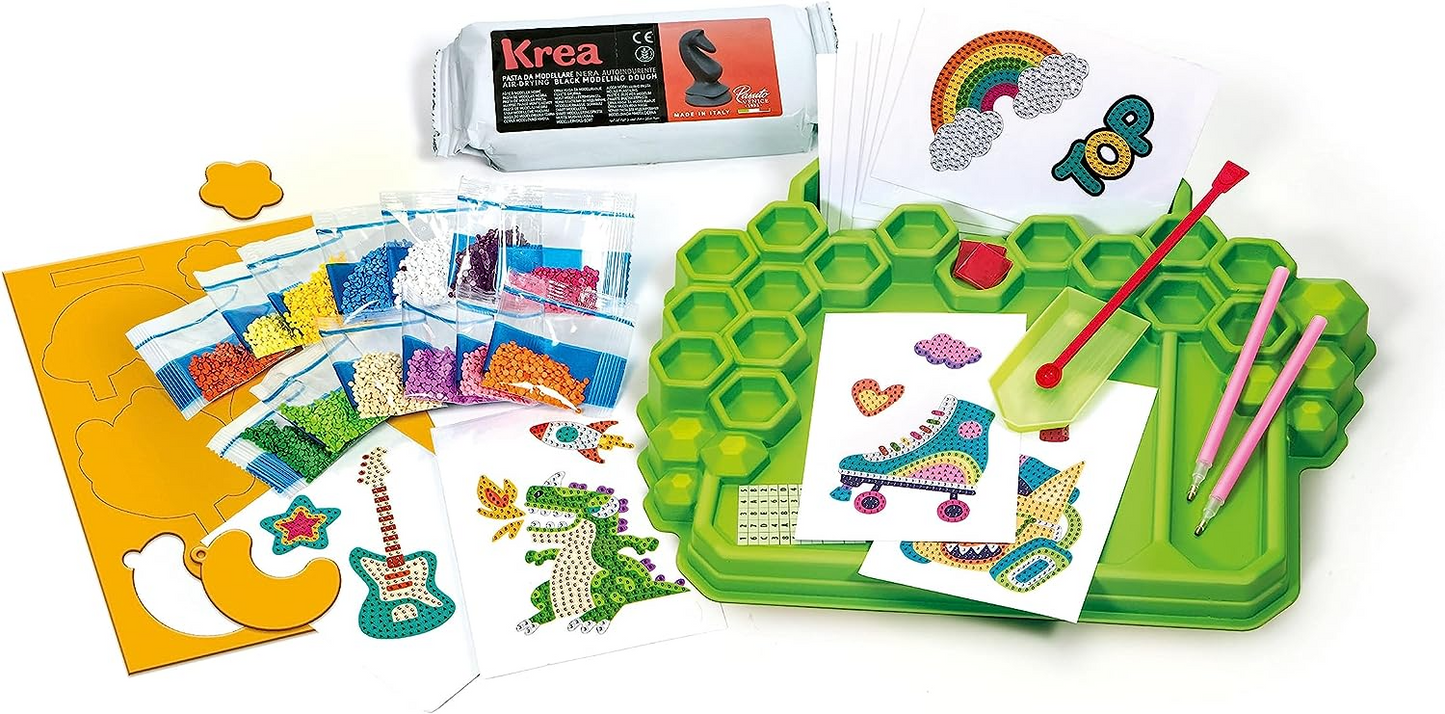 Clementoni 18716 Idea-Sparkly Creations-Sparkle Painting Kit, Craft for Kids, Diamond Arts, Creative Gift for Girl 7, Gem Stickers, Glitter Mosaic, Made in Italy, Multi-Color