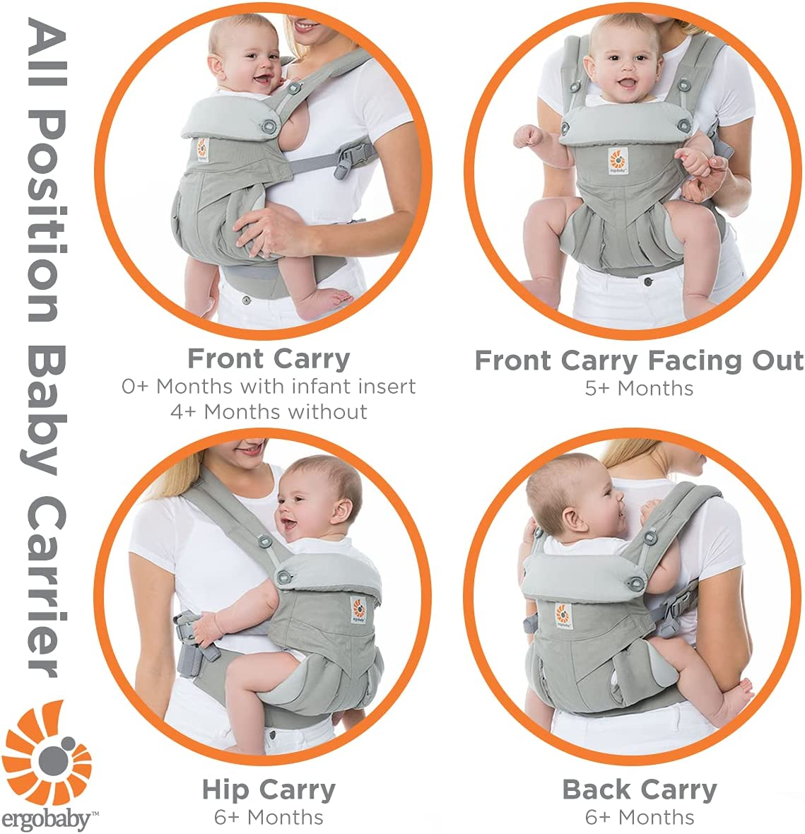 Ergobaby Porta-bebês para bebês, 360 Cool Air Carbon Grey, porta-bebês