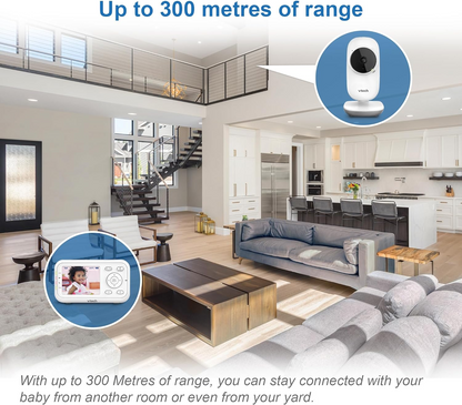 VTech Monitor de vídeo VM3250 com suporte de bateria Streaming de vídeo de 19 horas, tela LCD de 2,8 ", visão noturna infravermelha, alcance de até 300 m, transmissão segura, sensor de temperatura, sons suaves, zoom 2X