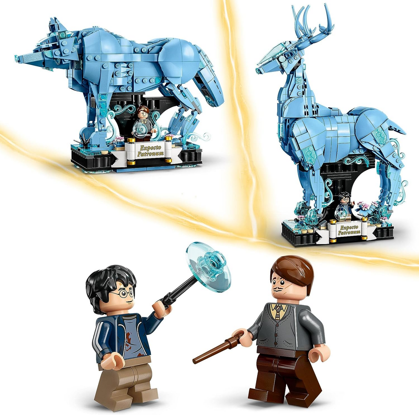 LEGO 76414 Conjunto 2 em 1 Harry Potter Expecto Patronum, construir figuras de animais de veado e lobo, modelo de construção, reconstrução e exibição, presentes mágicos para meninas adolescentes, meninos, mulheres, homens