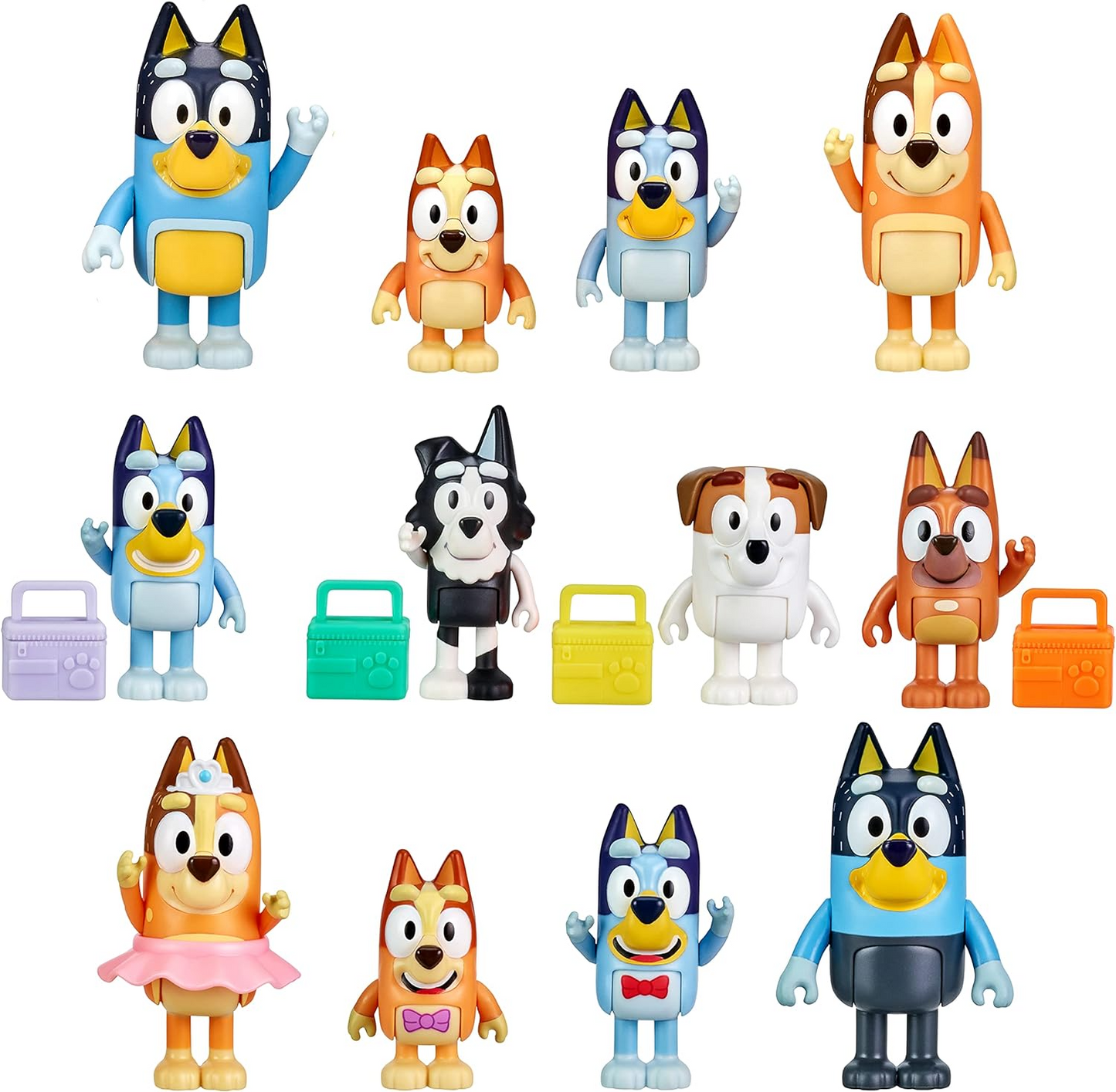 Bluey Pack de 4 compañeros de colegio; Figuras de acción coleccionables oficiales de Bluey de 2,5 a 3 pulgadas que incluyen a Jack, Pretzel y Mackenzie con sus propios accesorios para lonchera.
