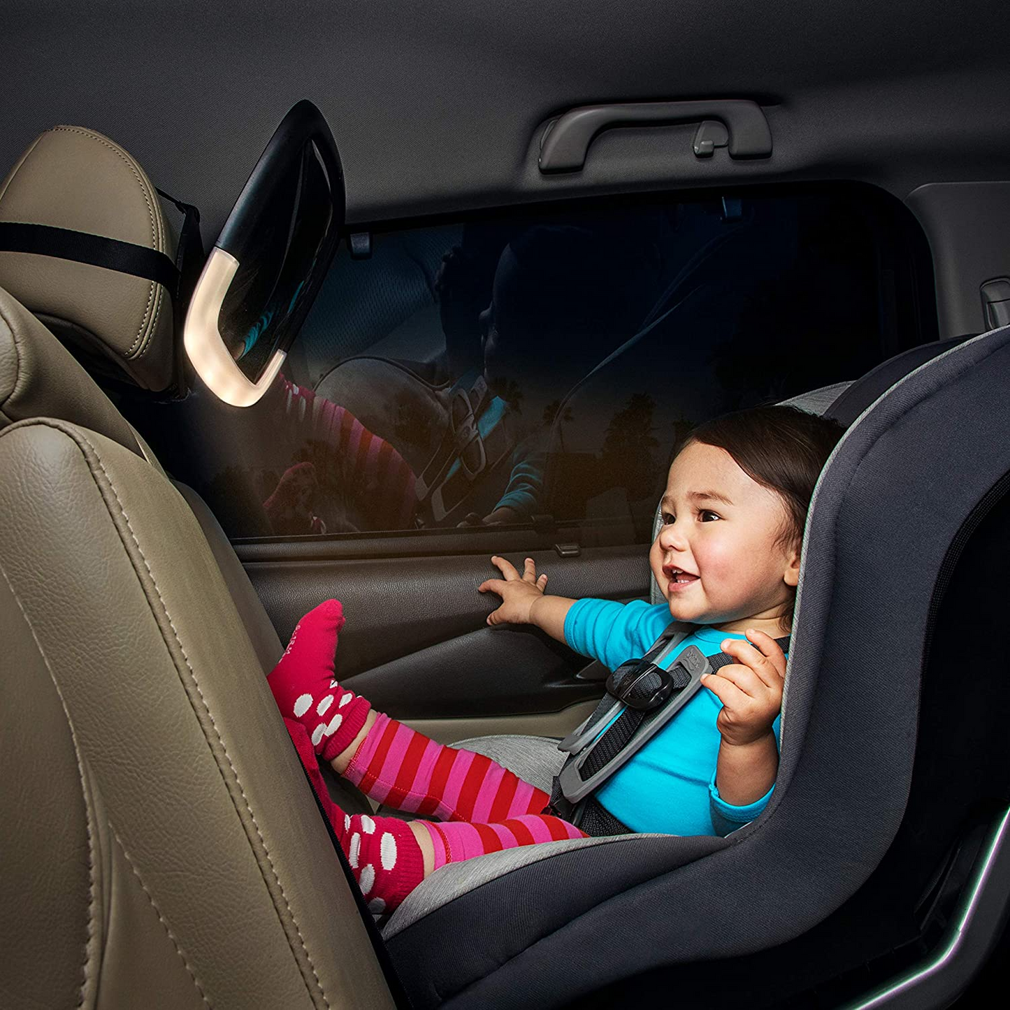 Munchkin  Espelho de assento de carro Baby In-Sight com luz noturna LED, espelho de carro grande para bebês e crianças pequenas, espelho de carro infantil, 100% à prova de estilhaçamento e testado contra colisões