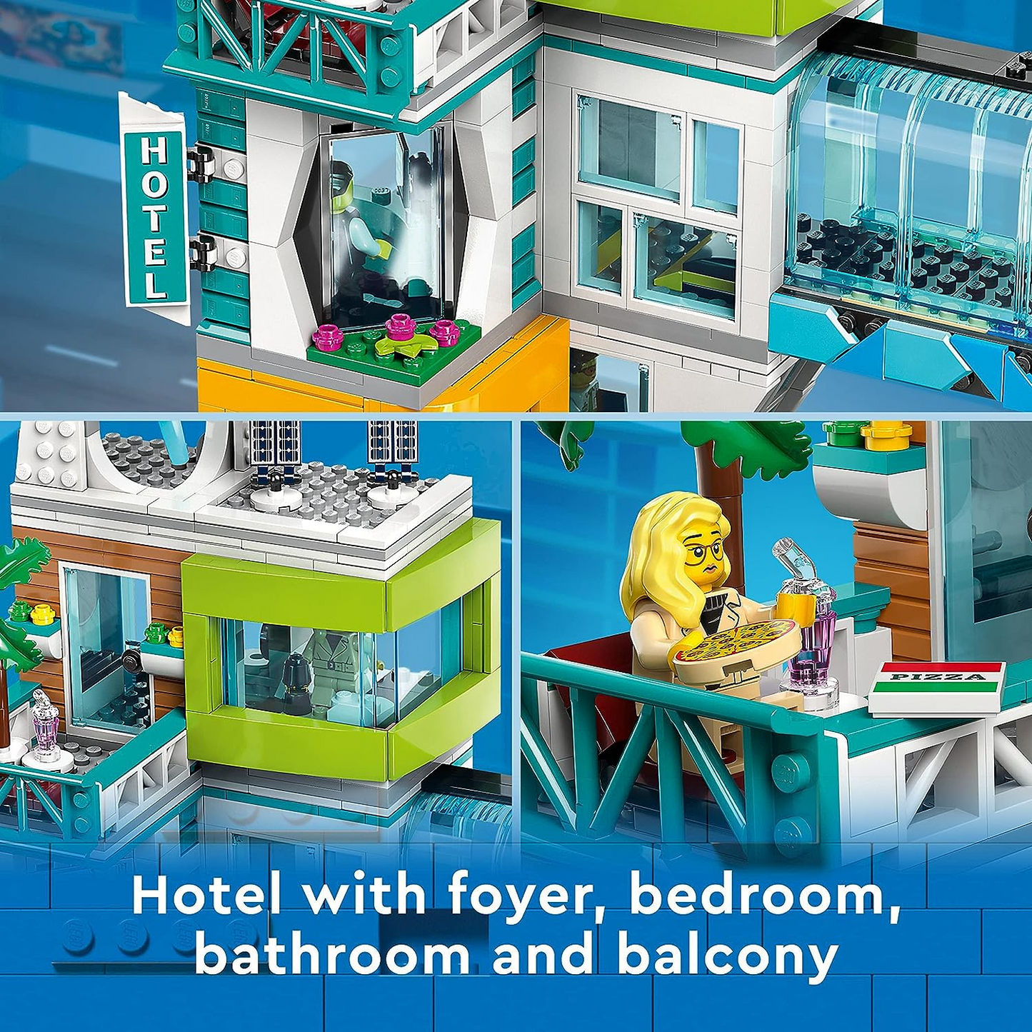 LEGO 60380 Conjunto City Center, kit de construção de modelo com salas modulares reconfiguráveis, incluindo lojas de brinquedos, barbeiro, estúdio Vlogger, hotel e discoteca na cobertura com 14 minifiguras