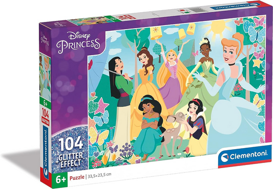 Clementoni 20346 Princesas Disney Supercolor Glitter Princess - 104 piezas - Puzzle para niños a partir de 6 años, multicolor, mediano