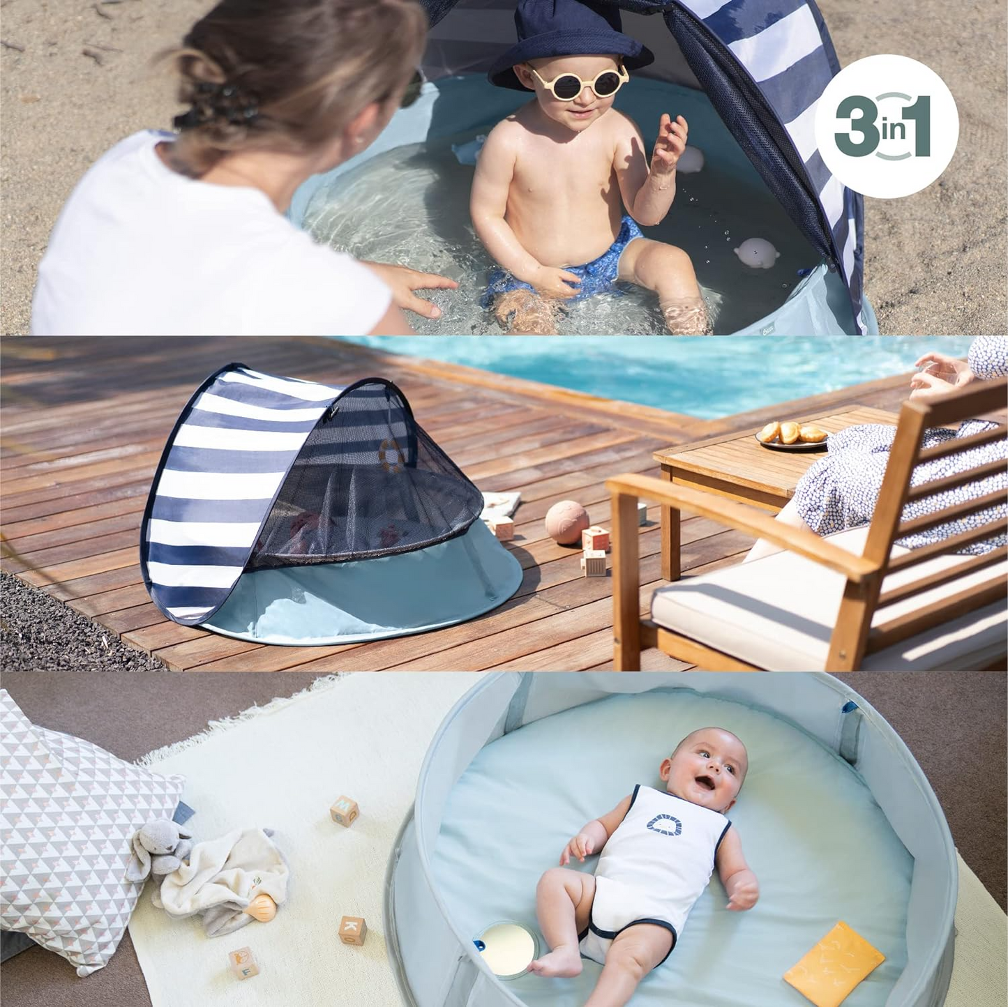 Babymoov Tenda de praia para bebês Aquani Pop Up e piscina infantil | Proteção solar anti-UV UPF 50+