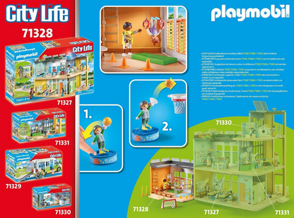 Playmobil 71328 Extensão do ginásio City Life, com cesta de basquete, bastões de slalom, gol de futebol e muito mais, brinquedo educativo, dramatização divertida e imaginativa, conjuntos de jogos adequados para crianças de 4 anos ou mais