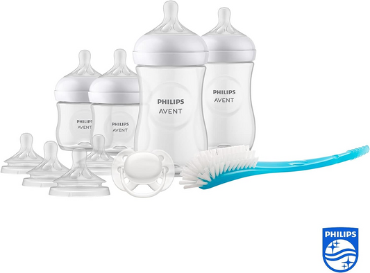 PHILIPS Avent Set de regalo para biberones para recién nacidos, 4 biberones de leche, 2 tetinas adicionales, chupete ultrasuave y cepillo para biberones, bebés de 0 a 12 meses en adelante (modelo SCD838/13)