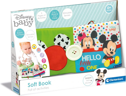 Clementoni  17721 Painel de berço e livro para bebês Disney, pelúcia infantil, primeiros anos, infantil, brinquedos de pelúcia para recém-nascidos, multicolorido, médio