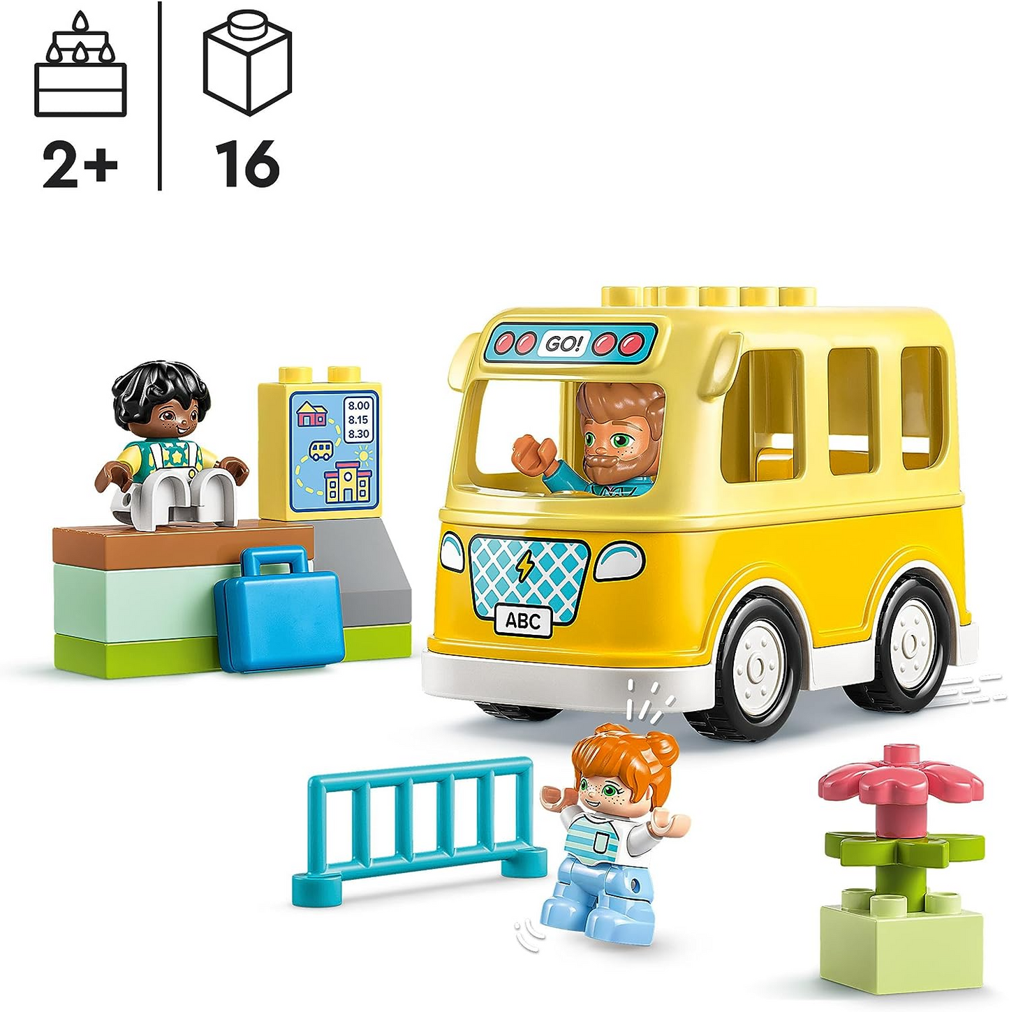 LEGO 10988 DUPLO Set de Viaje en Autobús, Juguete Educativo para Ayudar a Desarrollar Habilidades Sociales y Motrices Finas, con Vehículo y Figuras, Regalo Educativo Preescolar para Niños a Partir de 2 Años, Niños Pequeños, Niños y Niñas