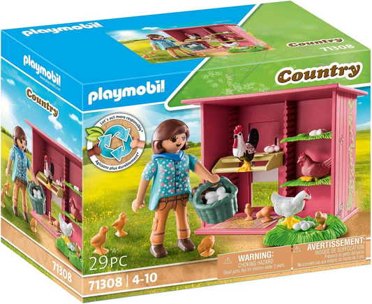 Playmobil 71308 Country Hen House, una colorida familia de pollos para tu granja - gallinero con gallo, gallinas y pollitos, juego de rol divertido e imaginativo, sets de juego aptos para niños a partir de 4 años