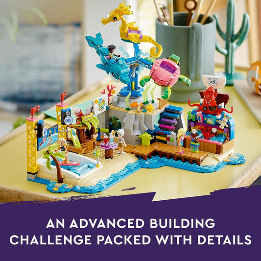 LEGO 41737 Friends Beach Amusement Park, Fun Fair Advanced Building Set com Elementos Técnicos, Golfinho, Tartaruga, Cavalo Marinho Carrossel e Máquina de Ondas, Brinquedo para Crianças 12 Plus e Adolescentes