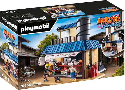Playmobil 70668 NARUTO SHIPPUDEN Ichiraku Ramen Shop, deliciosa experiência gastronômica na Ramen Shop com Naruto, Kakashi, Teuchi e Pakkun, anime, conjunto colecionável adequado para crianças e fãs com mais de 5 anos
