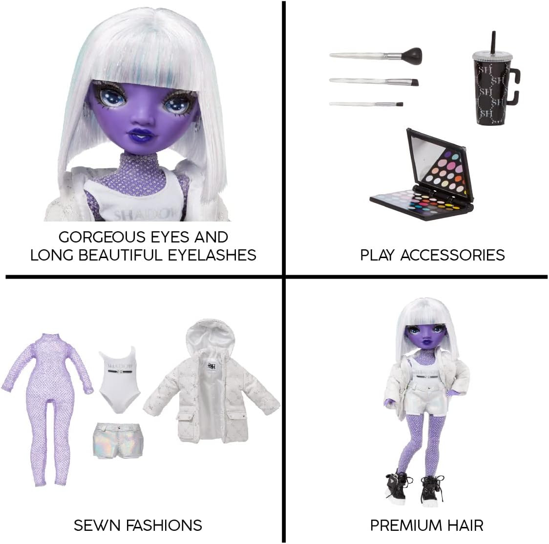 Rainbow High Shadow High - DIA MANTE - Boneca fashion roxa com roupa da moda e mais de 10 acessórios coloridos para brincar - Ótimo para crianças e colecionadores de 4 anos ou mais