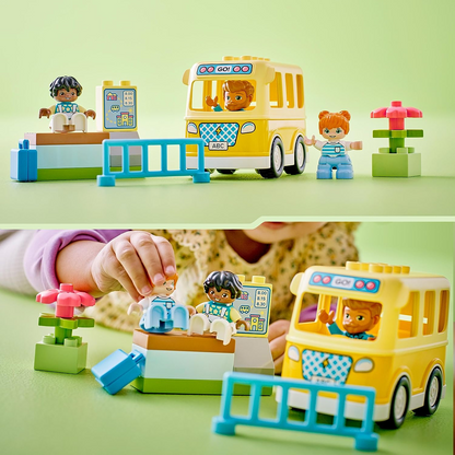 LEGO 10988 DUPLO Set de Viaje en Autobús, Juguete Educativo para Ayudar a Desarrollar Habilidades Sociales y Motrices Finas, con Vehículo y Figuras, Regalo Educativo Preescolar para Niños a Partir de 2 Años, Niños Pequeños, Niños y Niñas