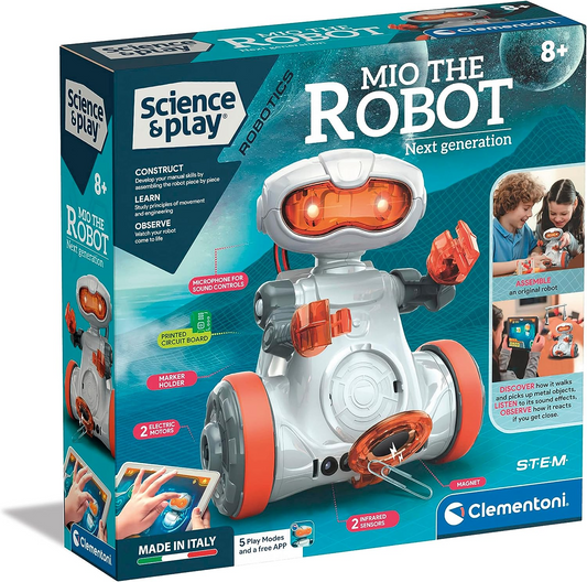 Clementoni 75053 Science & Play Mio Robot, científico, conjunto de construção, presente para crianças de 8 anos, brinquedos STEM, versão em inglês fabricado na Itália, multicolorido