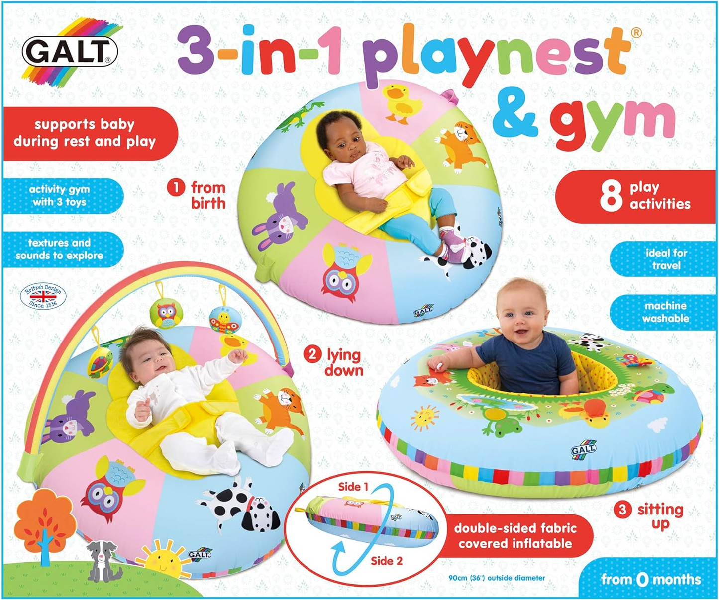 Galt Toys, Playnest e academia 3 em 1, cadeira de bebê Sit Me Up, para maiores de 0 meses