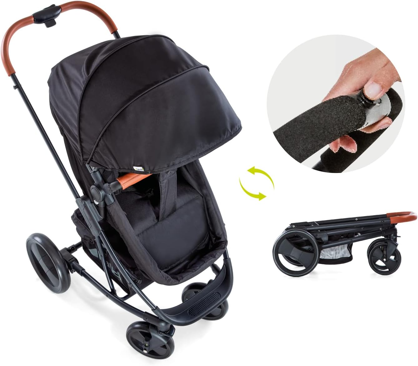 Hauck  Carrinho de passeio com sistema Pacific Shop N Drive, carga máxima de 25 kg, carrinho de bebê conversível em assento reversível, assento de carro infantil, proteção para os pés. Altura ajustável, leve, rodas grandes (pretas)