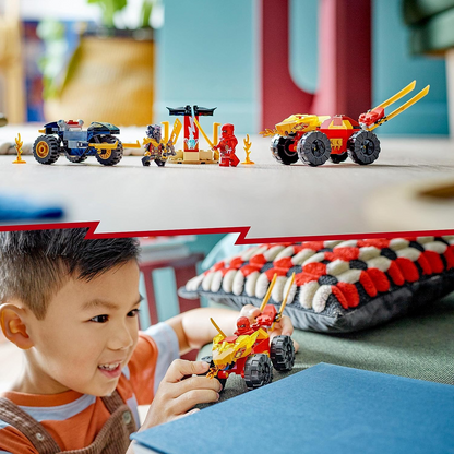 LEGO 71789 NINJAGO Conjunto de batalha de carros e bicicletas de Kai e Ras, brinquedo de corrida Ninja para crianças a partir de 4 anos com 2 minifiguras e veículos da série Dragons Rising