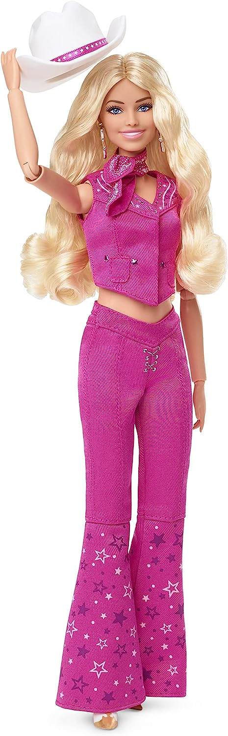 Barbie O Filme, Margot Robbie como Barbie Cowboy Western Roupa Ocidental Rosa com Chapéu de Cowboy, HPK00