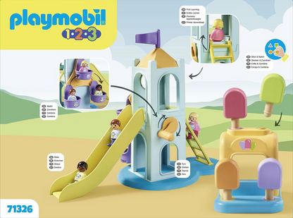 Playmobil  71326 1.2.3: Torre de Aventura com Barraca de Sorvete para crianças descobrirem e desenvolverem, conjuntos de jogos adequados para crianças a partir de 12 meses