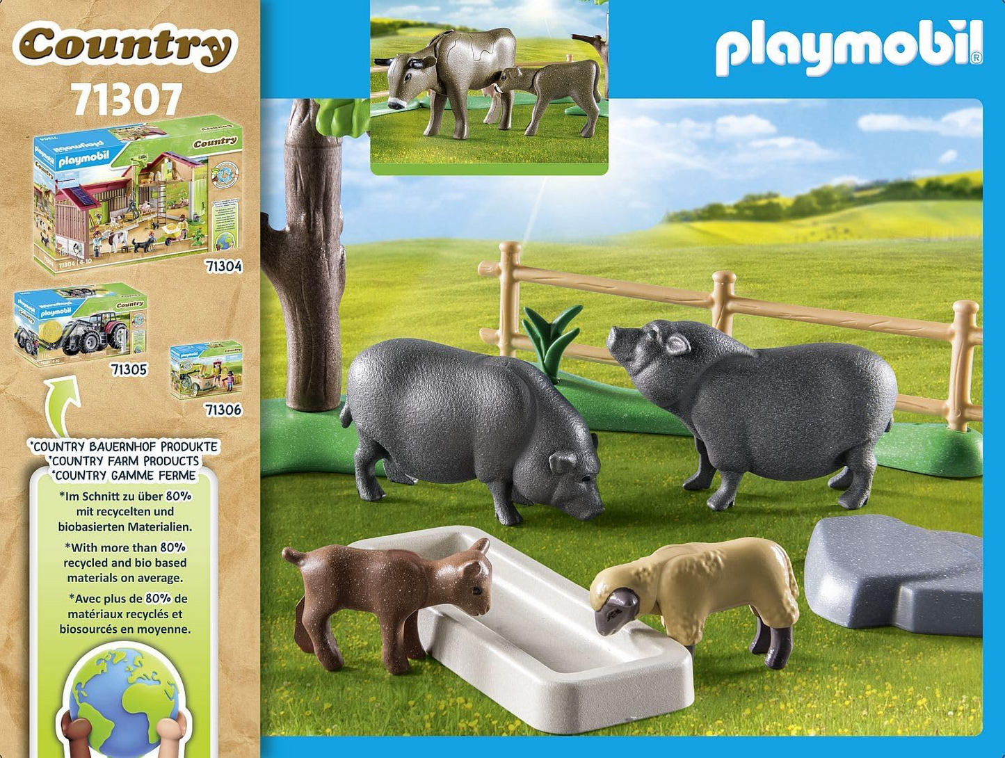 Playmobil  71307 Conjunto de animais rurais com paddock, com animais de fazenda cuidadosamente projetados, como vacas, cabras, ovelhas e porcos barrigudos, dramatizações divertidas e imaginativas, conjuntos de jogos adequados para crianças de 4 anos ou