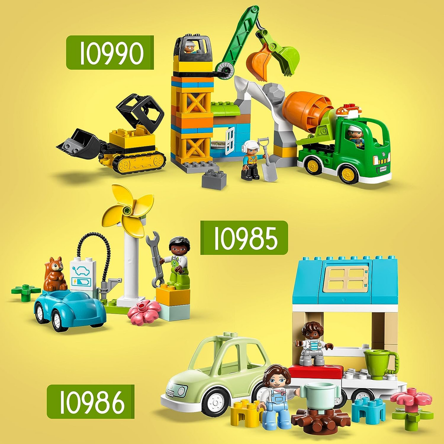 LEGO 10985 DUPLO Town Turbina Eólica e Carro Elétrico para Crianças de 2 Anos ou mais, Meninos e Meninas, Brinquedos Educativos com Figuras, Playset de Vida Sustentável