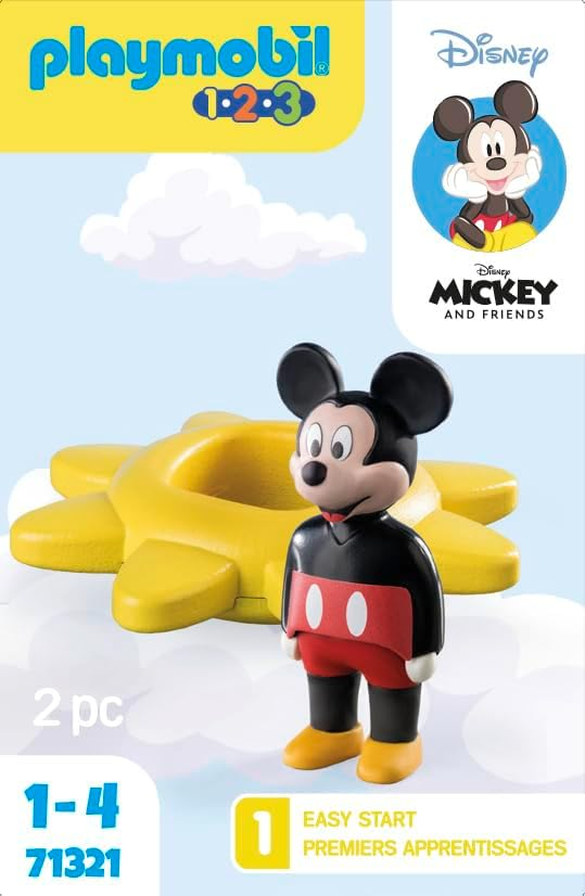 Playmobil  71321 1.2.3 e Disney: Mickey's Spinning Sun com recurso de chocalho, brinquedos educativos para crianças pequenas, brinquedos para presentear e dramatizações divertidas e imaginativas, conjuntos de jogos adequados para crianças de 12 meses ou