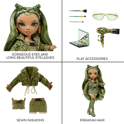 Rainbow High Boneca da moda - OLIVIA WOODS - Boneca verde camuflada - roupa da moda e mais de 10 acessórios coloridos para brincar - para colecionadores e crianças de 4 a 12 anos