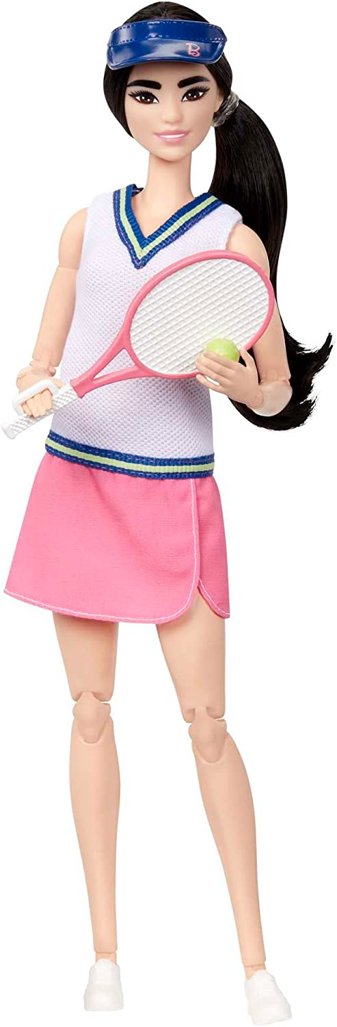 Barbie Boneca e acessórios, boneca de jogador de tênis de carreira com raquete e bola, HKT73