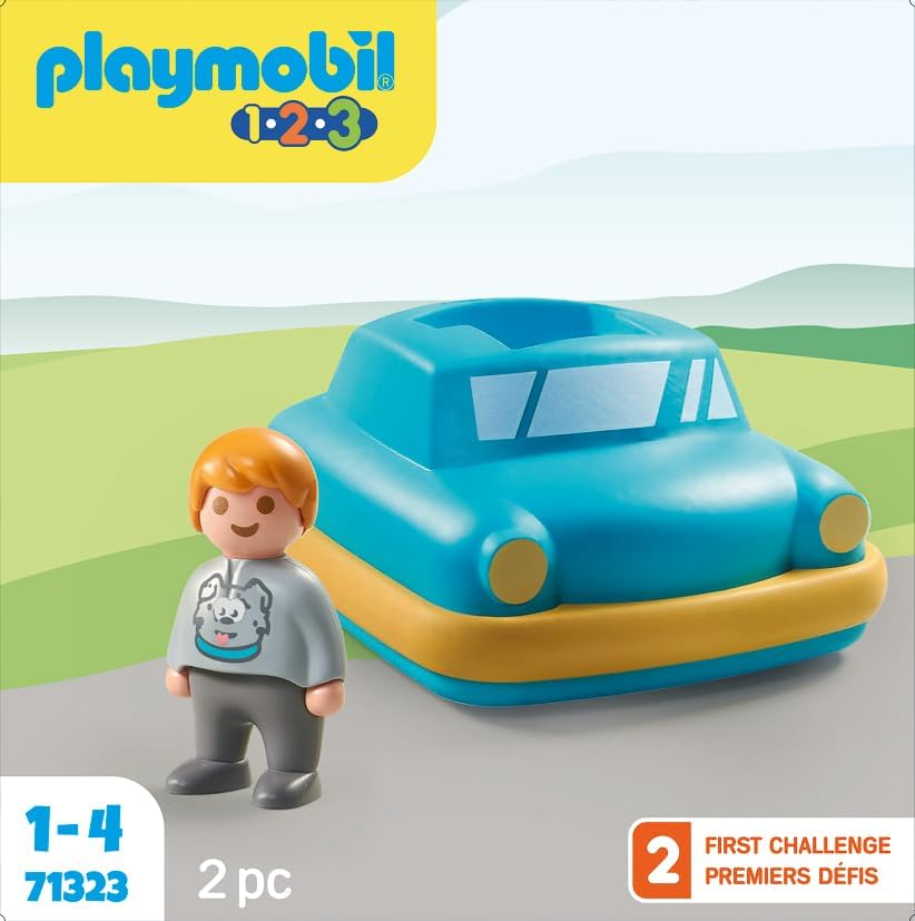 Playmobil  71323 1.2.3: Push & Go Car Carro de brinquedo interativo com motor de volante para crianças descobrirem funções básicas, conjuntos de jogos adequados para crianças de 12 meses ou mais