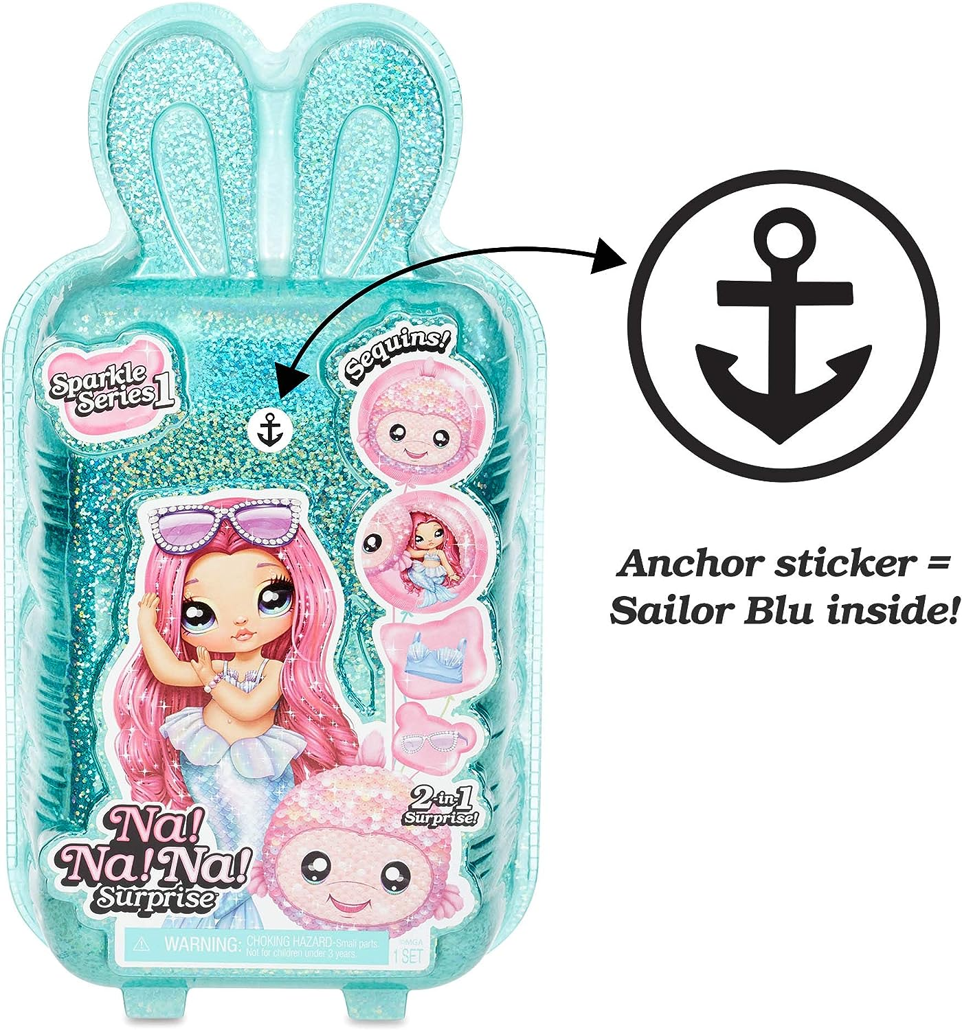 Na Na Na Surprise Boneca fashion 2 em 1 e bolsa Pom brilhante, SAILOR BLU. Boneca Marinheiro Com Roupas De Luxo e Acessórios De Moda. Série Brilho. Boneca fashion colecionável para meninos e meninas a partir de 5 anos