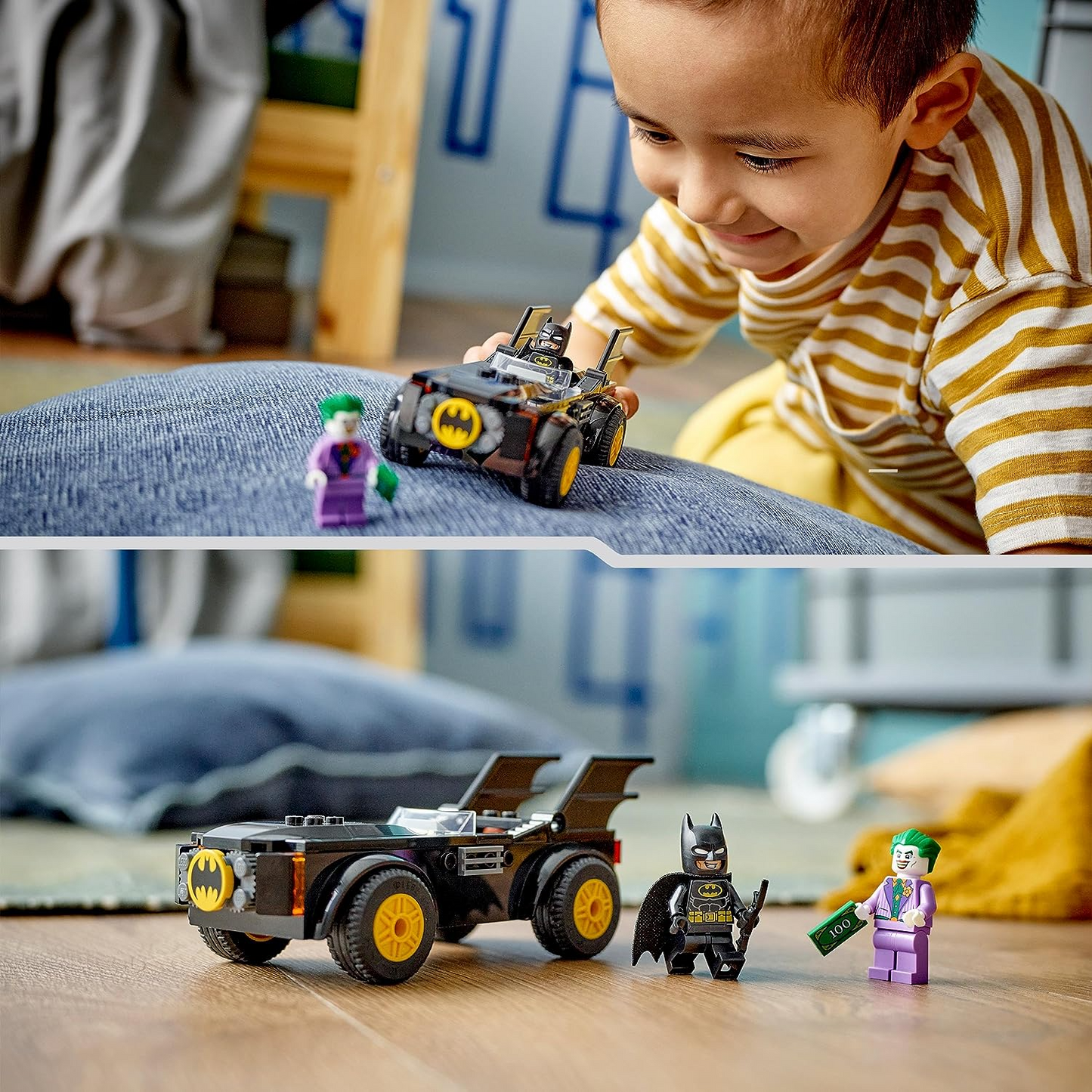 LEGO 76264 DC Batmobile Pursuit: Batman vs. The Joker Toy Car Playset, conjunto inicial de super-heróis com 2 minifiguras, brinquedos para crianças em idade pré-escolar, meninos e meninas com mais de 4 anos de idade, construção rápida e divertida