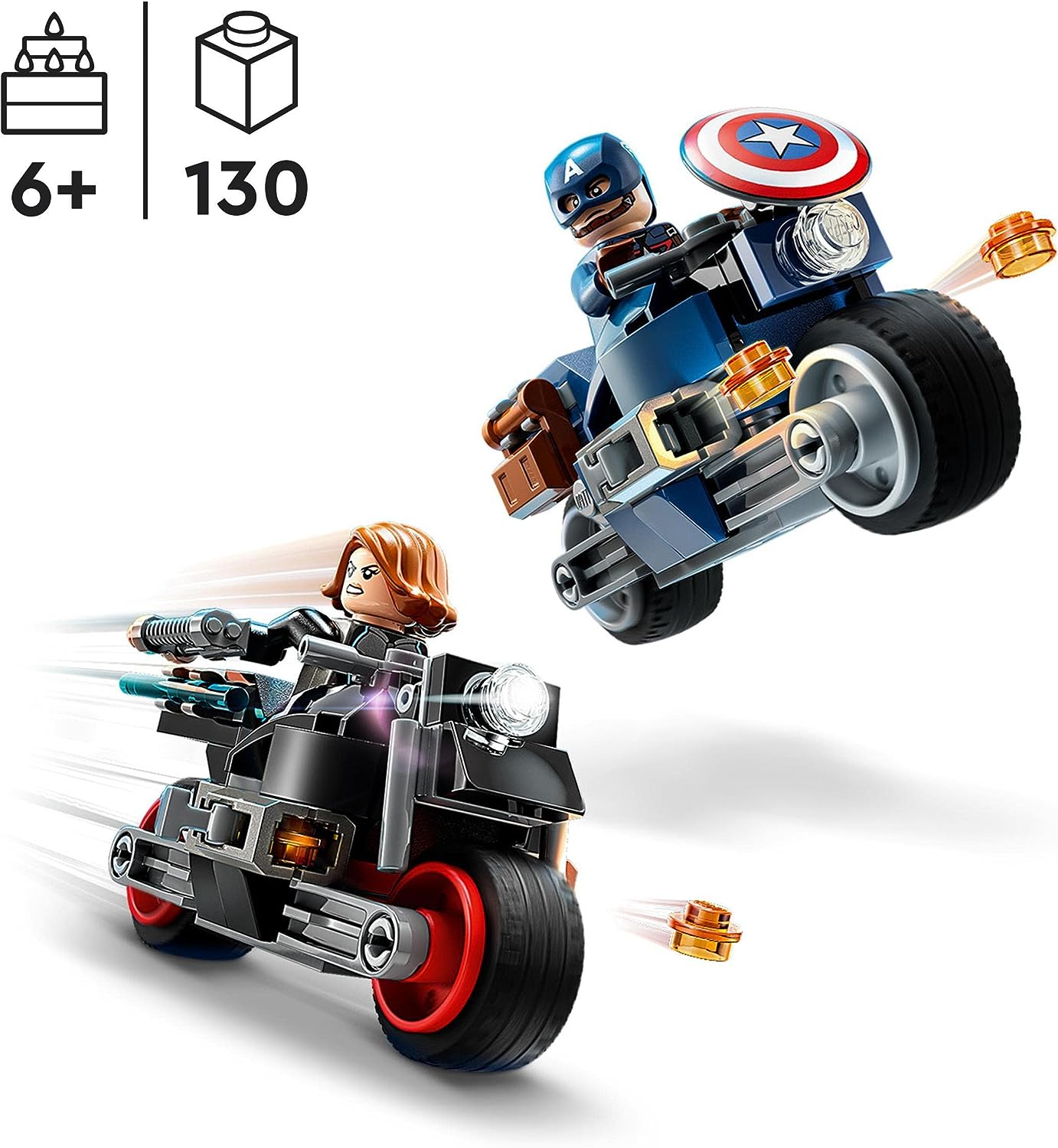 LEGO 76260 Marvel Black Widow e Captain America Motorcycles, Avengers Age of Ultron Set com 2 brinquedos de motocicleta de super-heróis para crianças, meninos e meninas de 6 anos ou mais